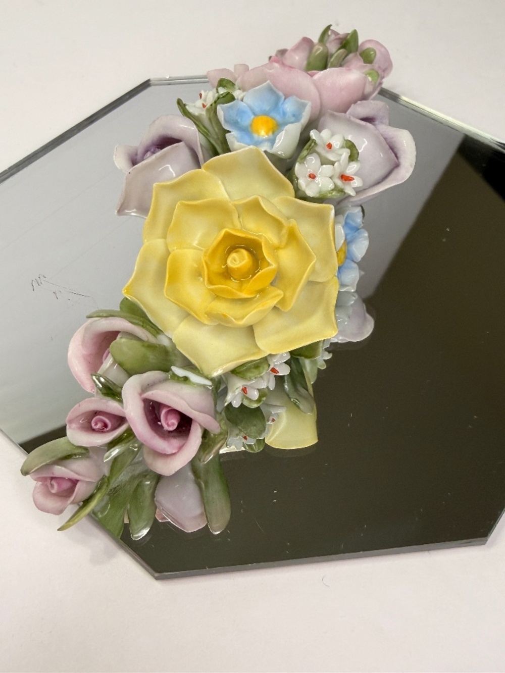 Vintage Porcelana de Cuernavaca Porcelain Flower Mirror Pair